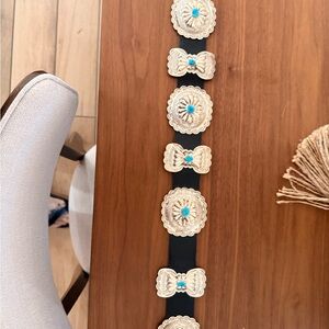 Elegant Black and Cream Belt with Turquoise Accents